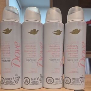 4 Dove Cooling Whole Body Deodorant. Radpberry & Rose Scent. Odour Control